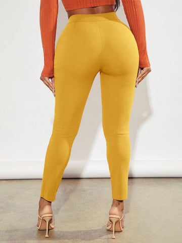 SXY Solid Split Hem Leggings