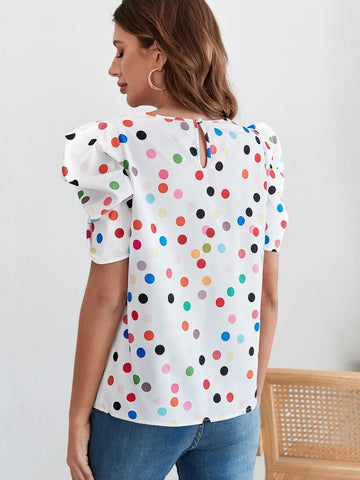 EMERY ROSE Polka Dot Puff Sleeve Blouse