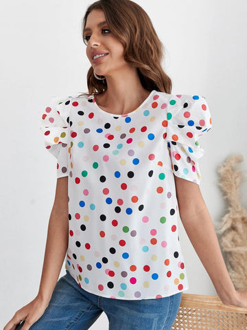EMERY ROSE Polka Dot Puff Sleeve Blouse