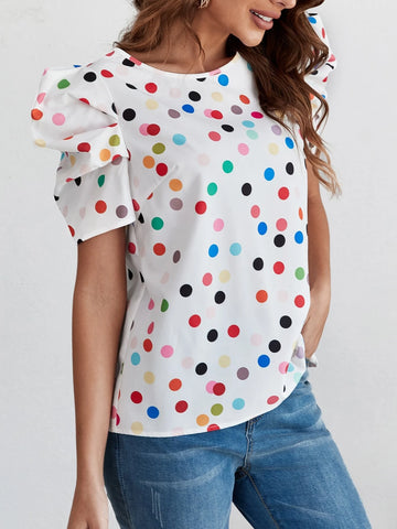 EMERY ROSE Polka Dot Puff Sleeve Blouse