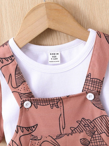 Baby Colorblock Tee & Dinosaur Print Overall Romper