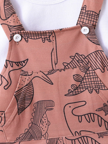 Baby Colorblock Tee & Dinosaur Print Overall Romper