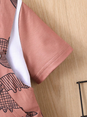 Baby Colorblock Tee & Dinosaur Print Overall Romper