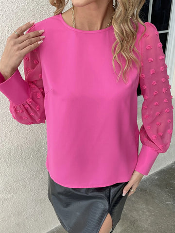 Solid Swiss Dot Bishop Sleeve Blouse