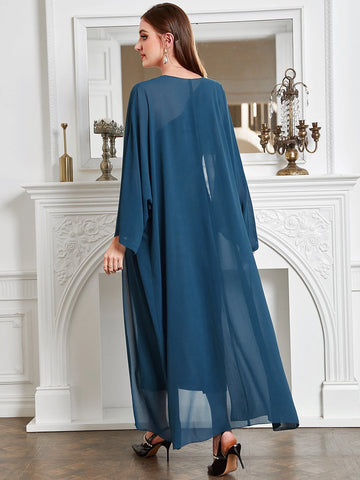 Bell Sleeve Coat & One Shoulder Ruched Dress