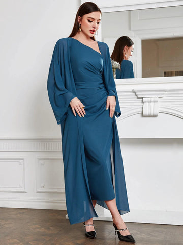 Bell Sleeve Coat & One Shoulder Ruched Dress