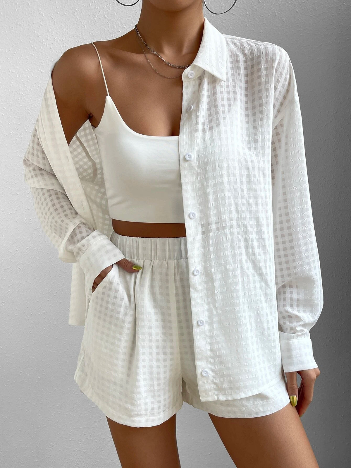 Solid Button Front Shirt & Shorts