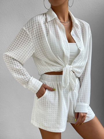 Solid Button Front Shirt & Shorts