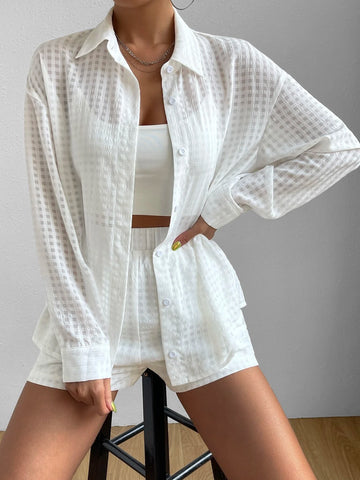 Solid Button Front Shirt & Shorts