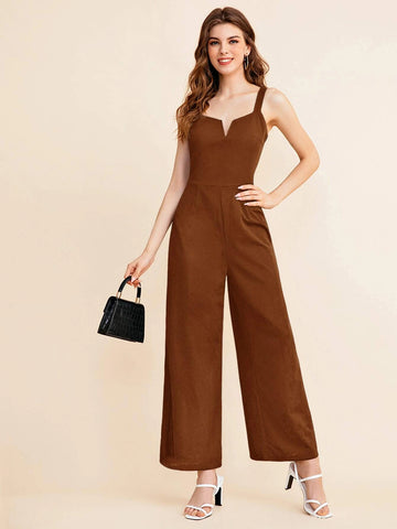 BIZwear Notch Neck Solid Slip Jumpsuit