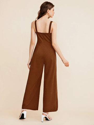 BIZwear Notch Neck Solid Slip Jumpsuit