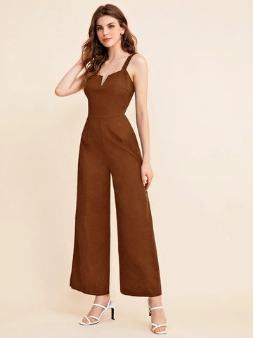 BIZwear Notch Neck Solid Slip Jumpsuit