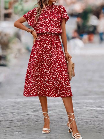 All Over Print Batwing Sleeve A-line Dress