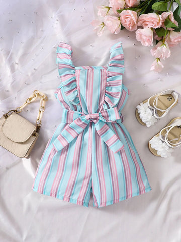Baby Striped Ruffle Trim Romper