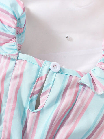 Baby Striped Ruffle Trim Romper