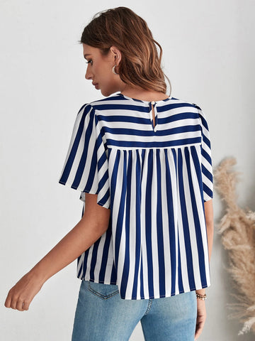 EMERY ROSE Striped Print Butterfly Sleeve Smock Top