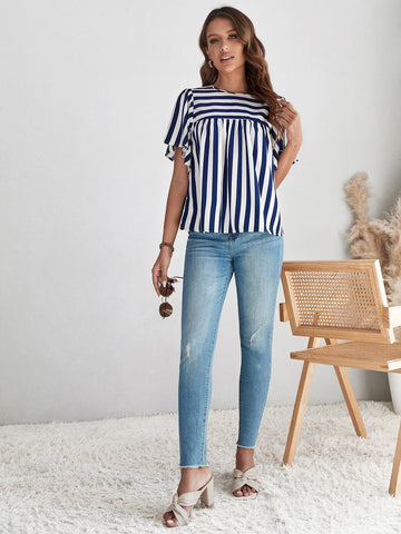 EMERY ROSE Striped Print Butterfly Sleeve Smock Top