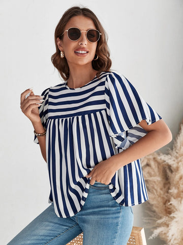EMERY ROSE Striped Print Butterfly Sleeve Smock Top