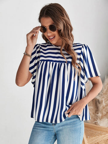 EMERY ROSE Striped Print Butterfly Sleeve Smock Top