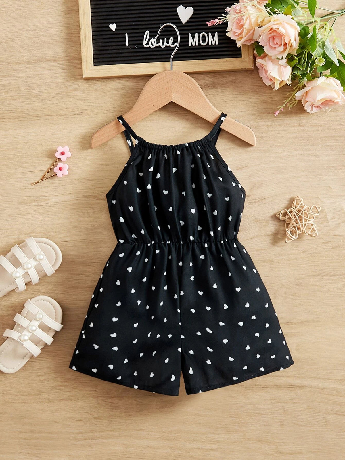 Baby Heart Print Cami Romper