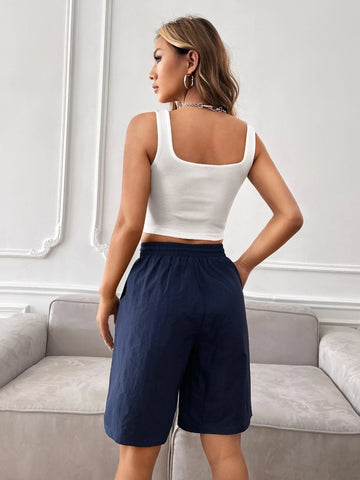 EZwear Letter Graphic Tank Top & Drawstring Waist Shorts