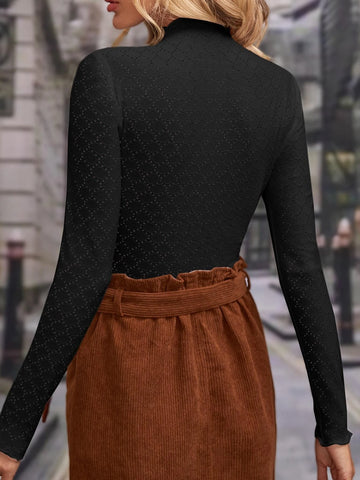 Mock Neck Pointelle Knit Bodysuit