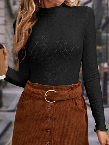 Mock Neck Pointelle Knit Bodysuit