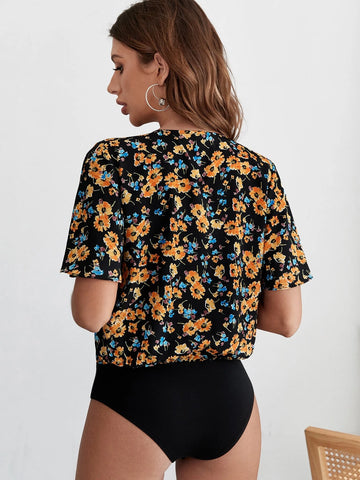 EMERY ROSE Floral Print Surplice Front Bodysuit