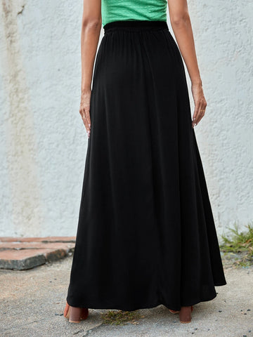 Knot Waist Solid Maxi Skirt
