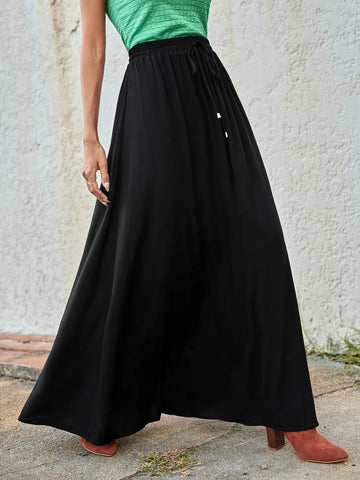 Knot Waist Solid Maxi Skirt
