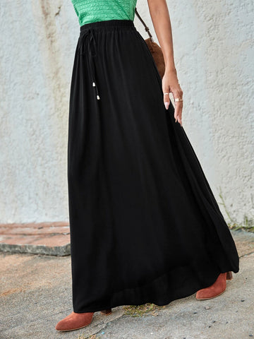 Knot Waist Solid Maxi Skirt