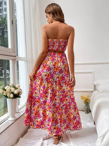 VCAY Allover Floral Print Tube Top & Skirt