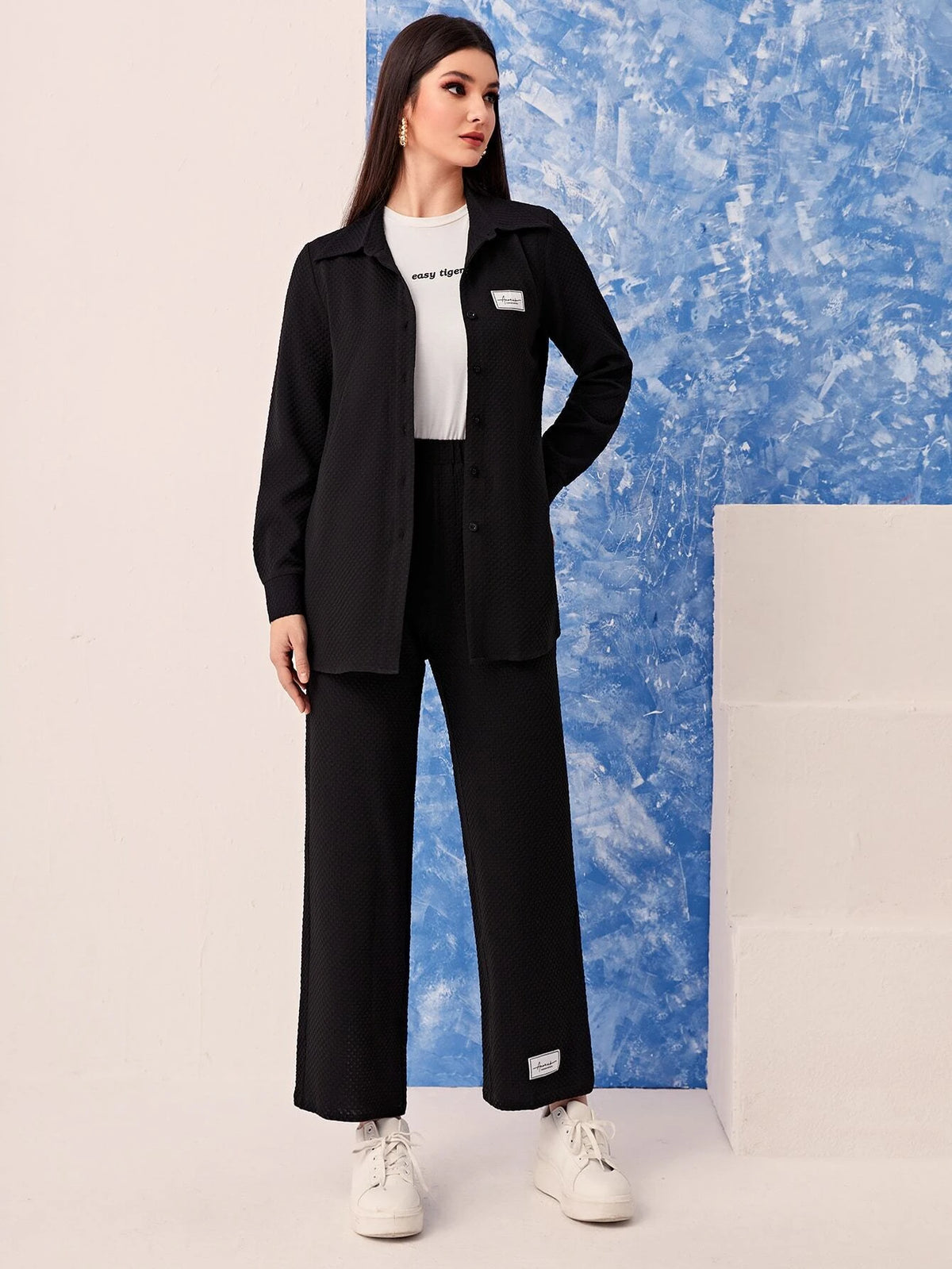 Letter Patched Detail Shirt & Pants