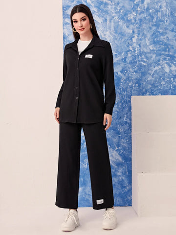 Letter Patched Detail Shirt & Pants