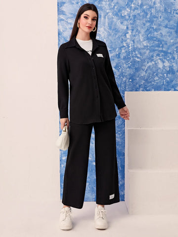 Letter Patched Detail Shirt & Pants