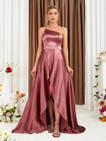 One Shoulder Tulip Hem Bridesmaid Dress