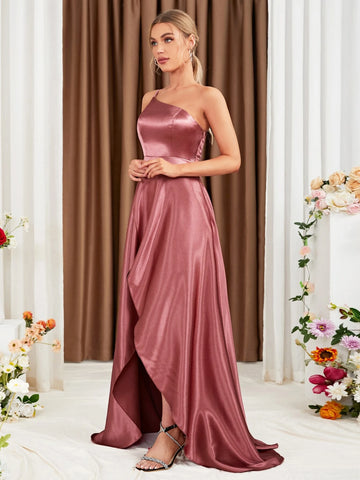 One Shoulder Tulip Hem Bridesmaid Dress