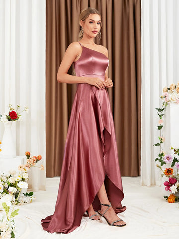One Shoulder Tulip Hem Bridesmaid Dress