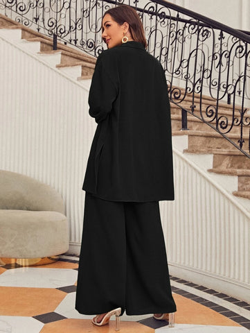 evolu Drop Shoulder Solid Shirt & Wide Leg Pants