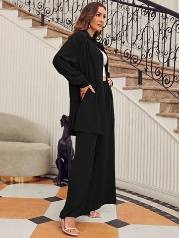 evolu Drop Shoulder Solid Shirt & Wide Leg Pants