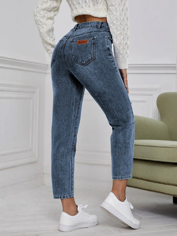 High Waist Ripped Mom Fit Jeans
