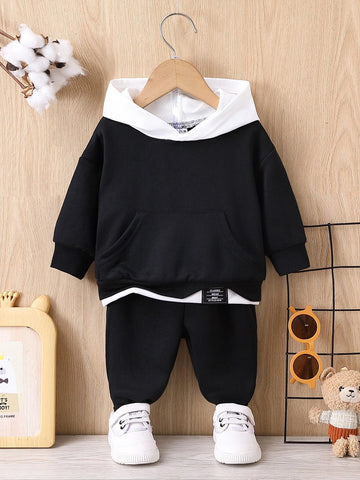 Baby Letter Patched Kangaroo Pocket 2 In 1 Hoodie & Sweatpants