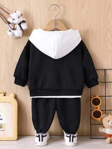 Baby Letter Patched Kangaroo Pocket 2 In 1 Hoodie & Sweatpants