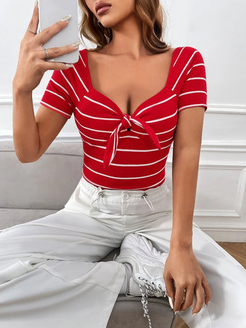 Knot Front Striped Top