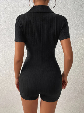 Button Front Unitard Romper