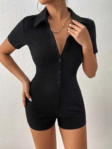 Button Front Unitard Romper