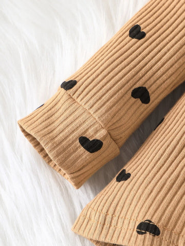Baby Heart Print Patch Detail Peplum Top & Pants