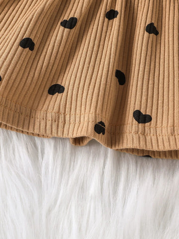 Baby Heart Print Patch Detail Peplum Top & Pants
