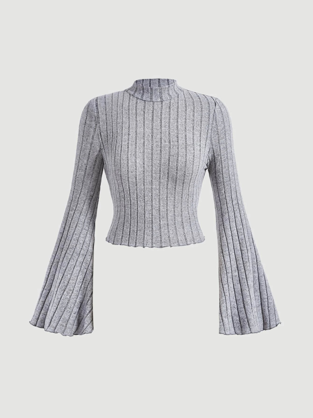 MOD Mock Neck Lettuce Trim Bell Sleeve Crop Tee