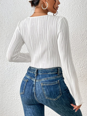 Scoop Neck Ribbed Knit Tee Bodysuit